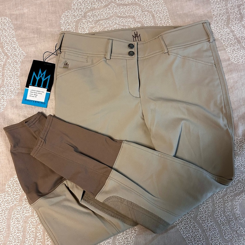 NWT Mastermind “Mindy” Beige Knee-Patch Breeches Size 30